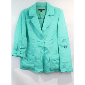 Lafayette 148 New York Blazer Womens size 10 Teal Linen Blend Quiet Luxury